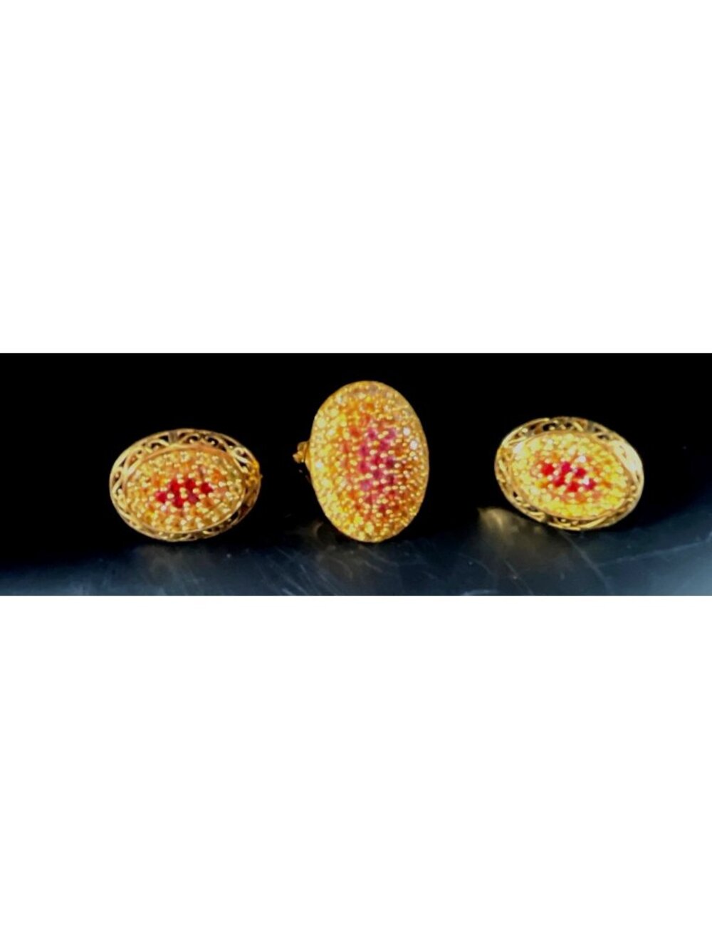 Sapphire Topaz Ruby 18k Yellow Gold 925 Ombre Design Ring and Earring Set